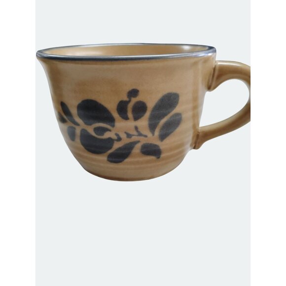 Vintage Set 2 Pfaltzgraff Folk Art Tan & Blue Coffee Cups Mug USA - Picture 2 of 8